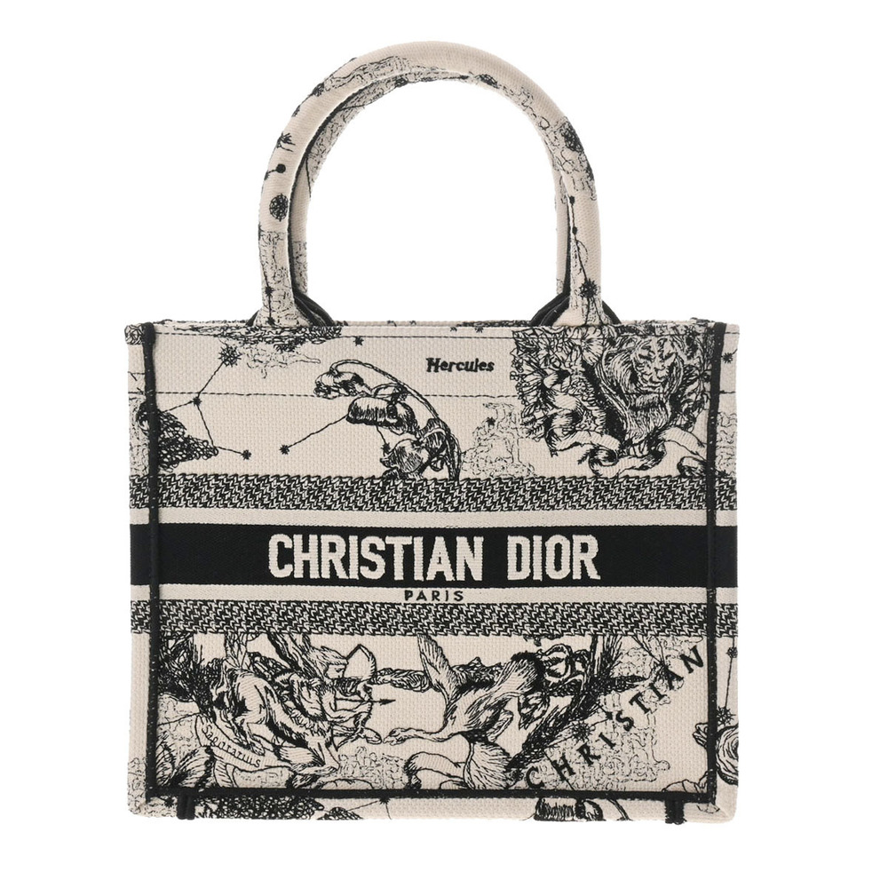 Dior Embroidered White CHRISTIAN Book Bag Zodiac Tote Black - Picture 2 of 11